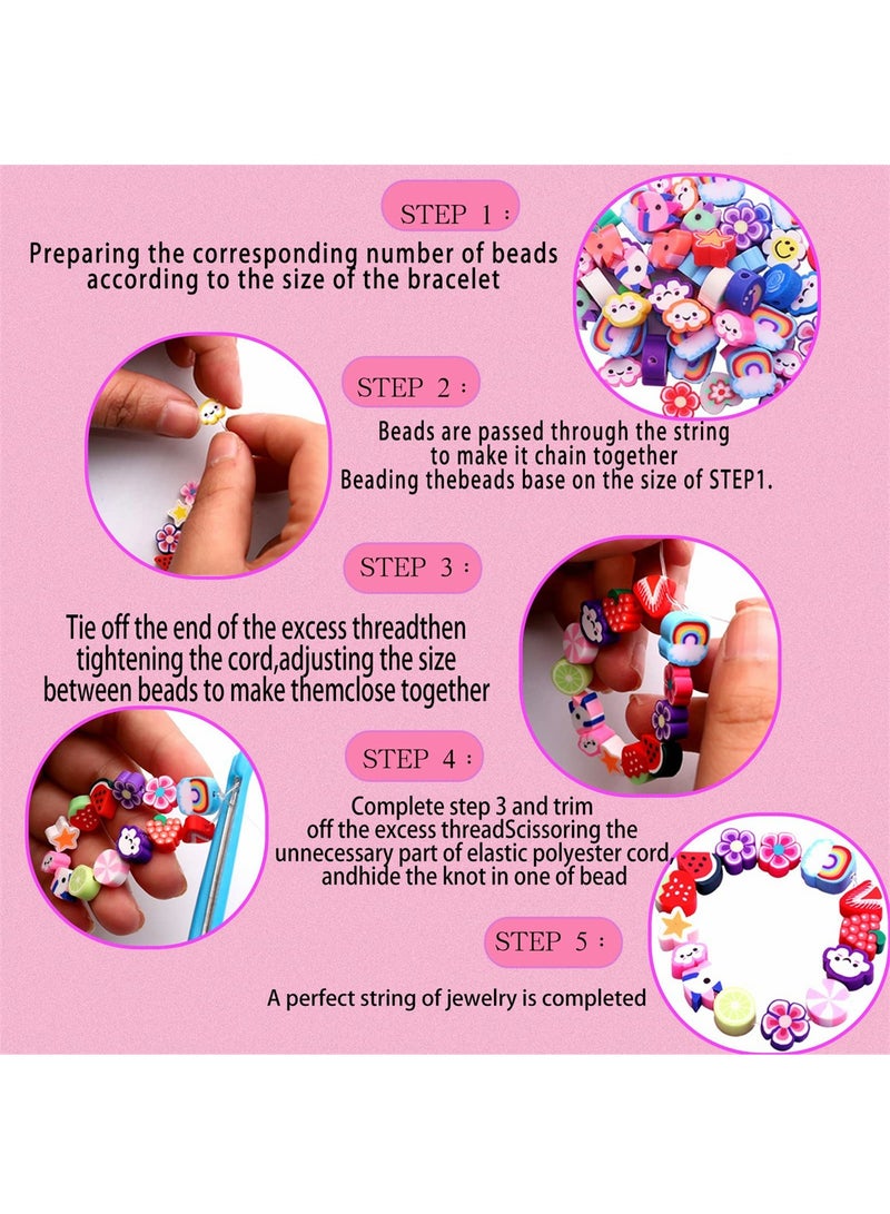 360 Pieces Polymer Clay Beads for Jewelry Bracelet Making Kit 24 Styles Preppy Beads DIY Arts and Crafts Kit Include Flower Smiley Face Bead Charms