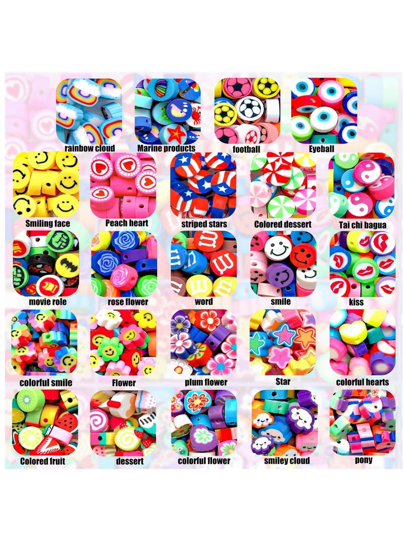 360 Pieces Polymer Clay Beads for Jewelry Bracelet Making Kit 24 Styles Preppy Beads DIY Arts and Crafts Kit Include Flower Smiley Face Bead Charms