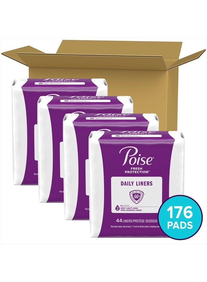 Daily Liners, Incontinence Panty Liners, 2 Drop Very Light Absorbency, Long Length, 176 Count Of Pantiliners - 4 Packs Of 44, Packaging May Vary
