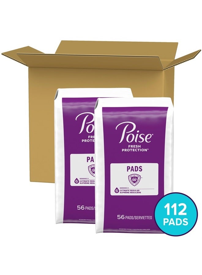 Incontinence Pads And Postpartum Incontinence Pads, 6 Drop Ultimate Absorbency, Regular Length, 112 Count - 2 Packs of 56, Packaging May Vary