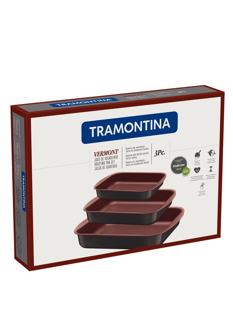 Vermont 3 Pieces Graphite Aluminum Roasting Pan Set with Copper Interior Starflon Max PFOA Free Nonstick Coating