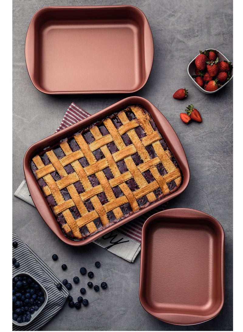 Vermont 3 Pieces Graphite Aluminum Roasting Pan Set with Copper Interior Starflon Max PFOA Free Nonstick Coating