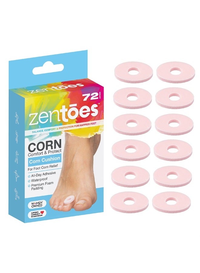 Corn Cushions for Toes and Feet, Protect Sore Spots with Foam Padding, Reduce Pain, Pressure and Friction from Shoes, Long Lasting Water-Resistant Self-Stick Adhesive Pads (72 Count)