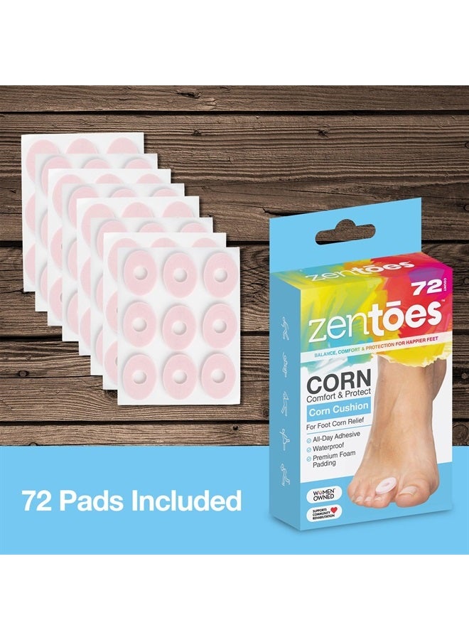 Corn Cushions for Toes and Feet, Protect Sore Spots with Foam Padding, Reduce Pain, Pressure and Friction from Shoes, Long Lasting Water-Resistant Self-Stick Adhesive Pads (72 Count)