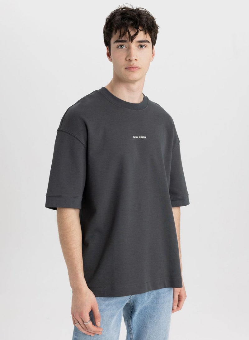 Loose Fit Crew Neck Slogan T-Shirt