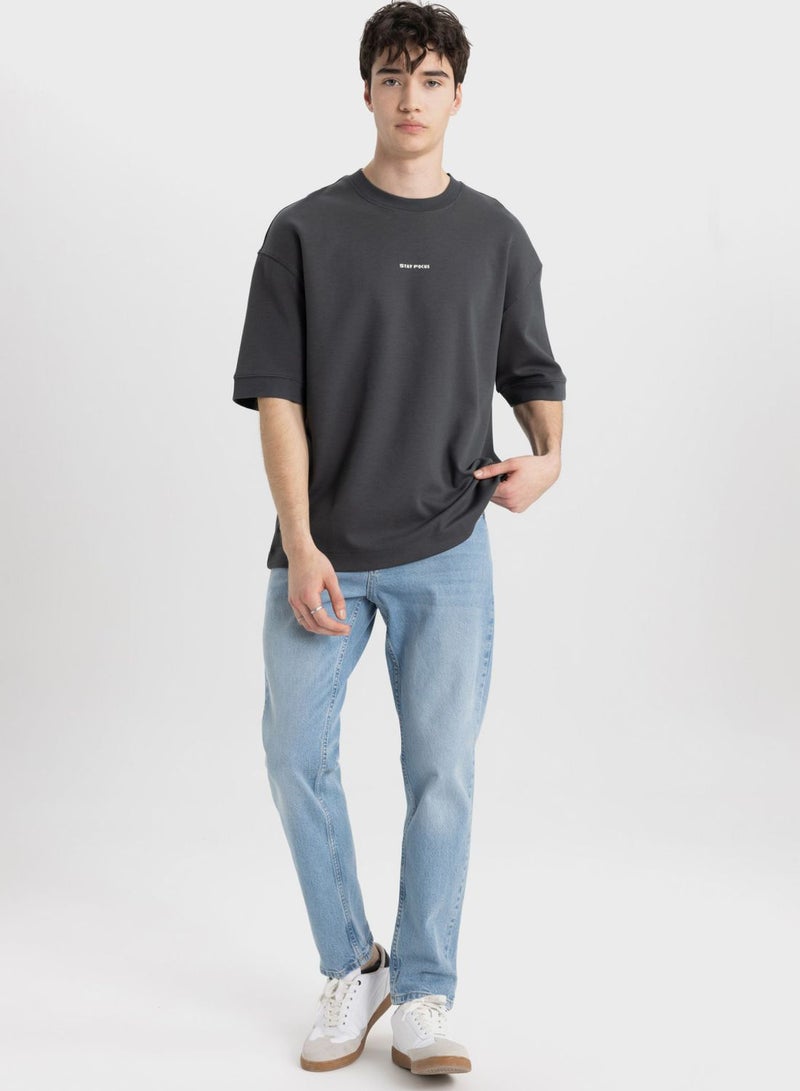 Loose Fit Crew Neck Slogan T-Shirt