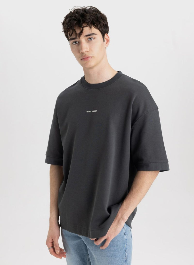 Loose Fit Crew Neck Slogan T-Shirt