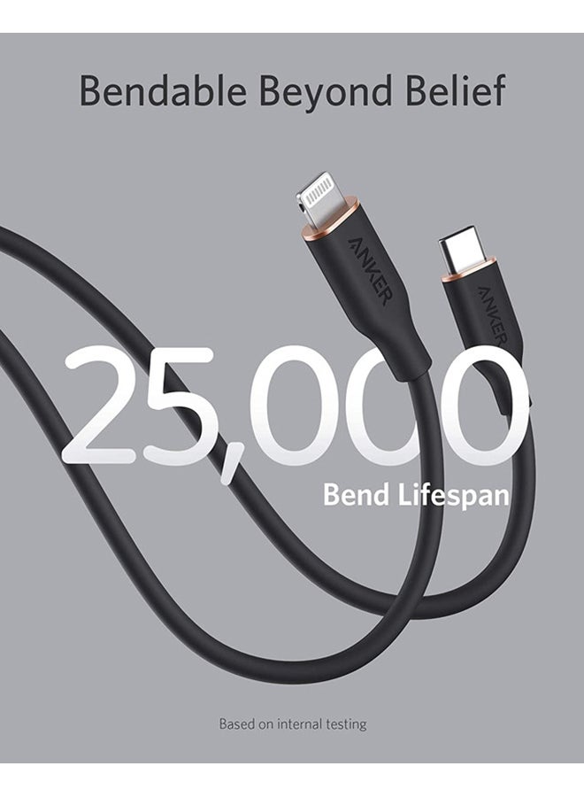 Anker PowerLine III Flow, USB C to Lightning Cable for iPhone 12 Pro Max / 12/11 Pro/X/XS/XR / 8 Plus, AirPods Pro, (6 ft) [Apple MFi Certified] Supports Power Delivery, Silica Gel Black