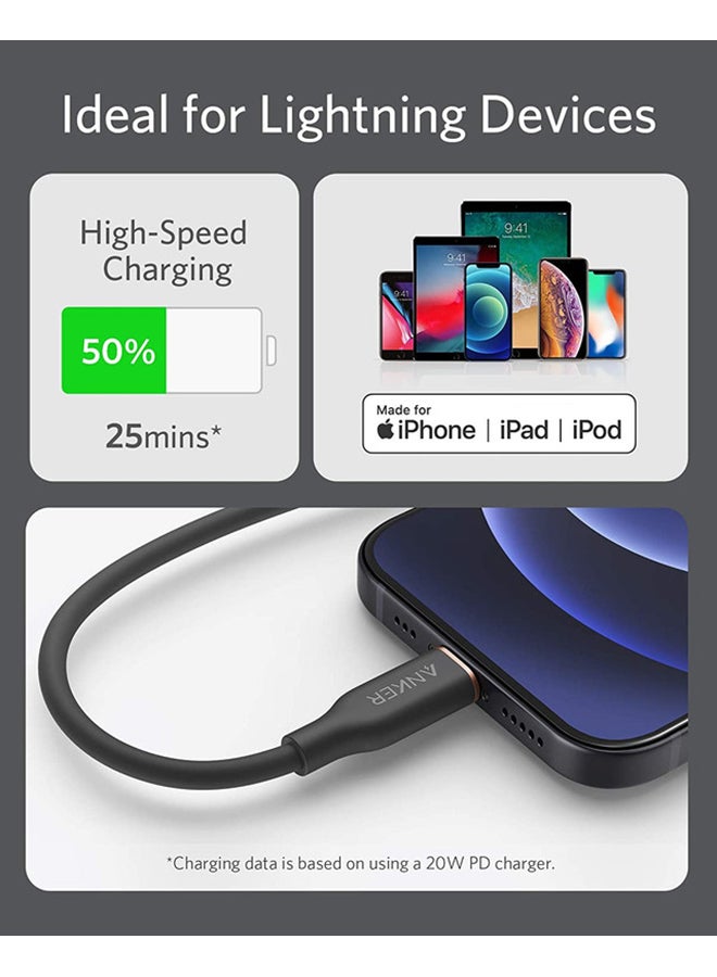 Anker PowerLine III Flow, USB C to Lightning Cable for iPhone 12 Pro Max / 12/11 Pro/X/XS/XR / 8 Plus, AirPods Pro, (6 ft) [Apple MFi Certified] Supports Power Delivery, Silica Gel Black