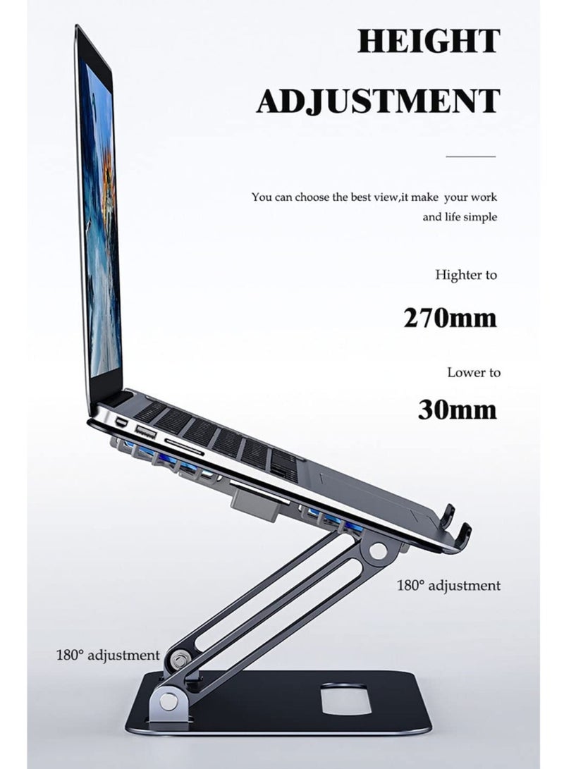 Portable Laptop Holder with Cooling Fan Height Adjustable Ergonomic Computer Stand for Desk Compatible with 9-15.6 inch Laptops Silvery