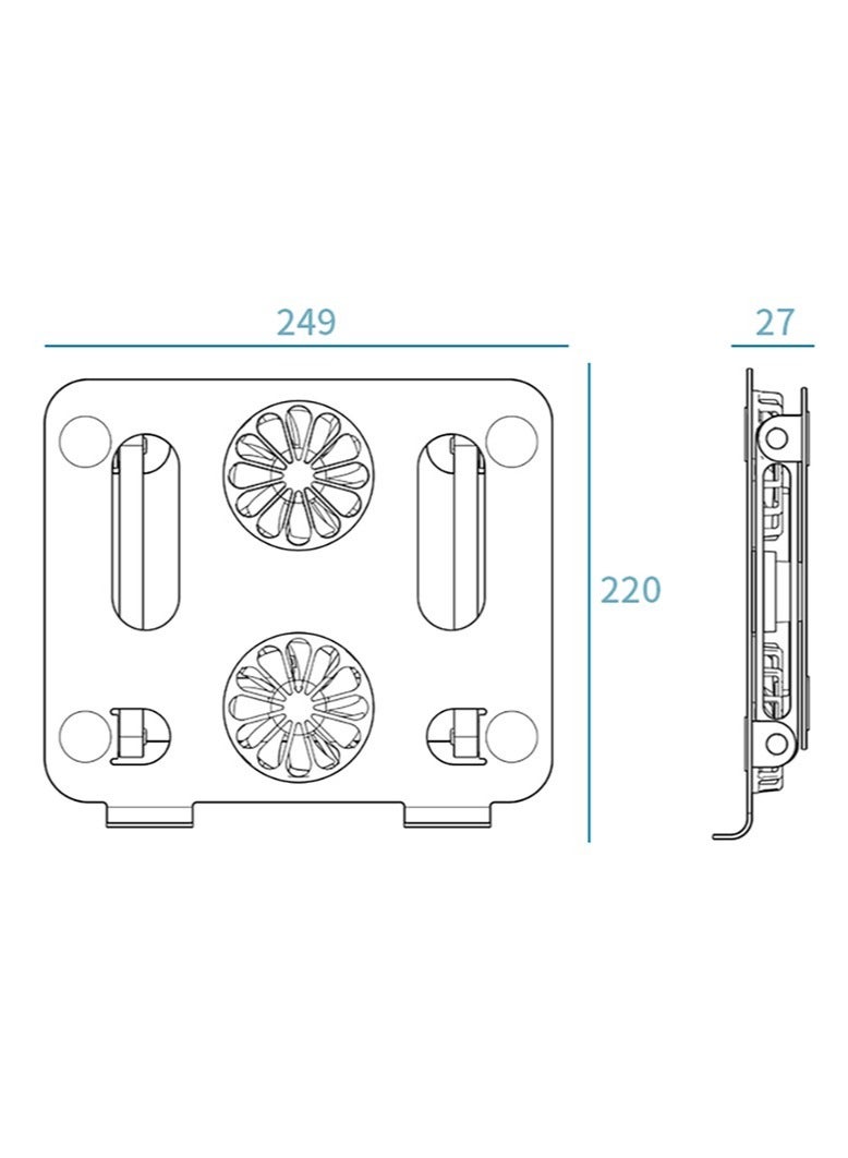 Portable Laptop Holder with Cooling Fan Height Adjustable Ergonomic Computer Stand for Desk Compatible with 9-15.6 inch Laptops Silvery