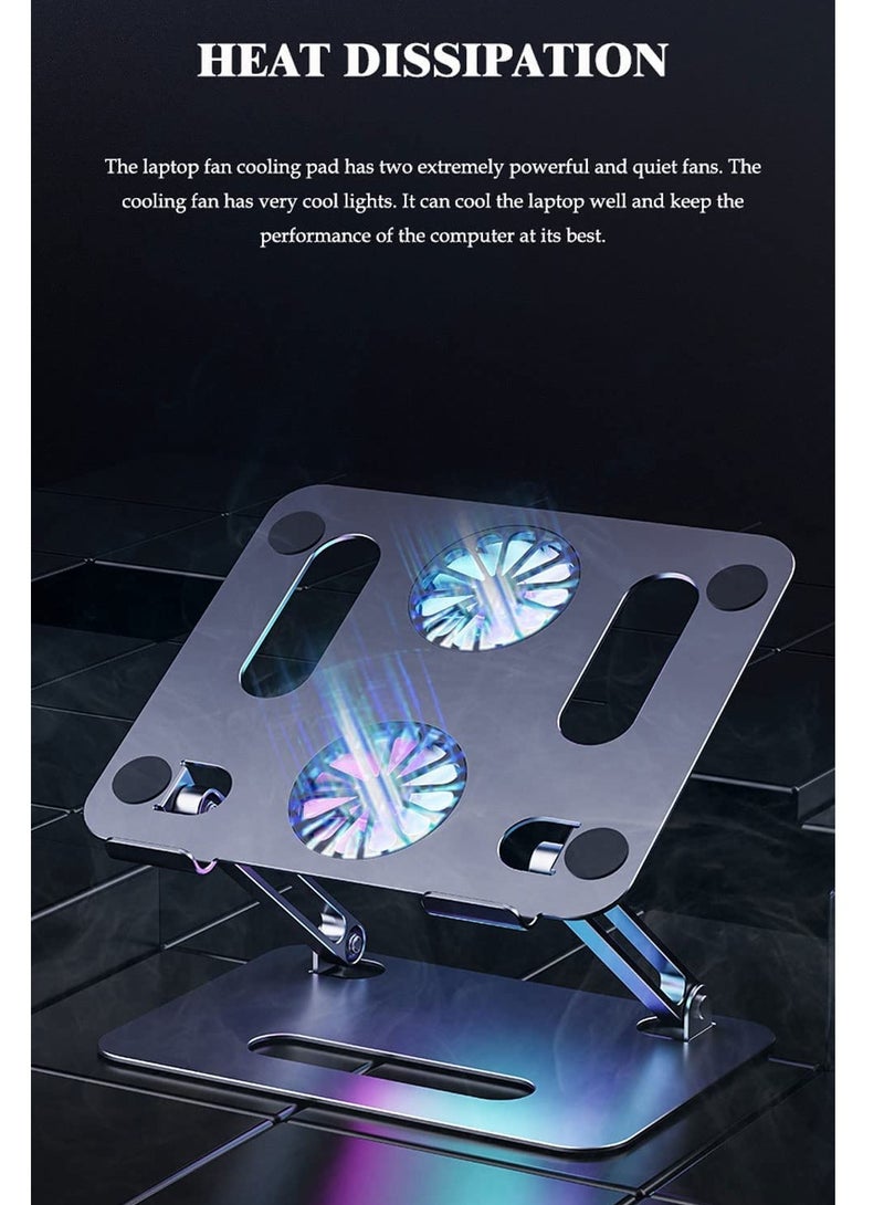 Portable Laptop Holder with Cooling Fan Height Adjustable Ergonomic Computer Stand for Desk Compatible with 9-15.6 inch Laptops Silvery