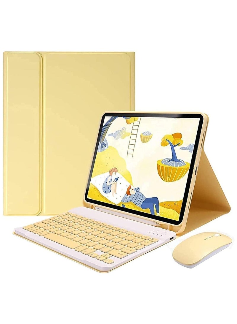 Arabic and English Keyboard Case for iPad 10th Generation (2022, 10.9 Inch), Detachable Wireless Keyboard Pencil Holder Slim Leather Smart Cover with Mouse