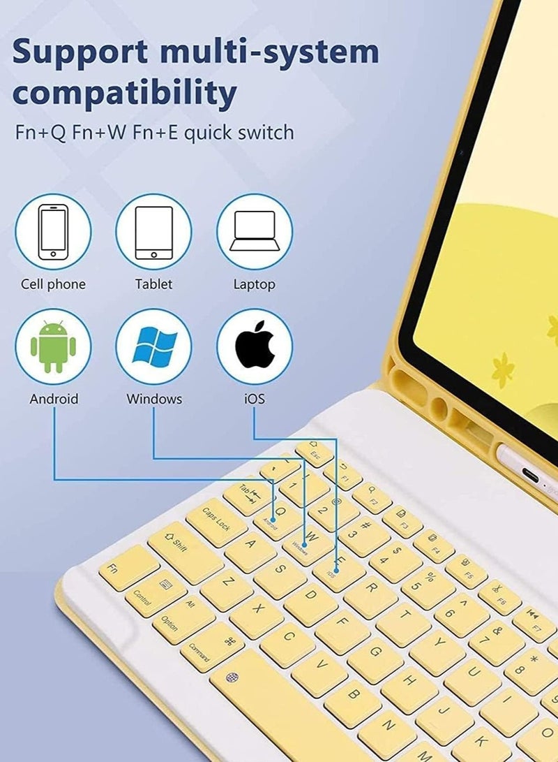 Arabic and English Keyboard Case for iPad 10th Generation (2022, 10.9 Inch), Detachable Wireless Keyboard Pencil Holder Slim Leather Smart Cover with Mouse