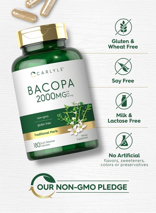 Bacopa Monnieri Capsules | 180 Capsules | Gluten Free Supplement