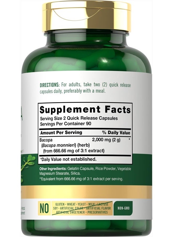 Bacopa Monnieri Capsules | 180 Capsules | Gluten Free Supplement