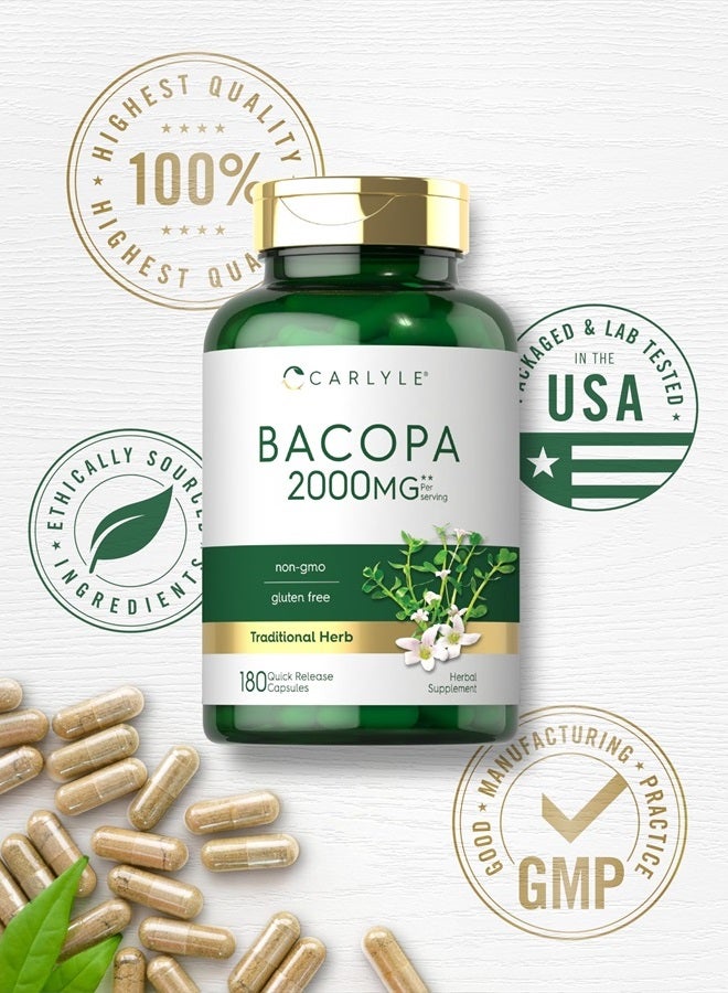 Bacopa Monnieri Capsules | 180 Capsules | Gluten Free Supplement