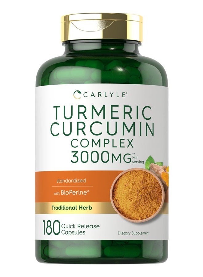 Turmeric Curcumin with Black Pepper | 3000mg 180 Capsules | Curcuminoids and Bioperine Supplement | Non-GMO, Gluten Free