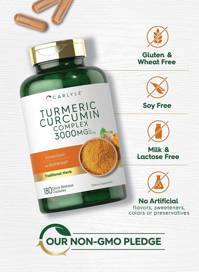 Turmeric Curcumin with Black Pepper | 3000mg 180 Capsules | Curcuminoids and Bioperine Supplement | Non-GMO, Gluten Free