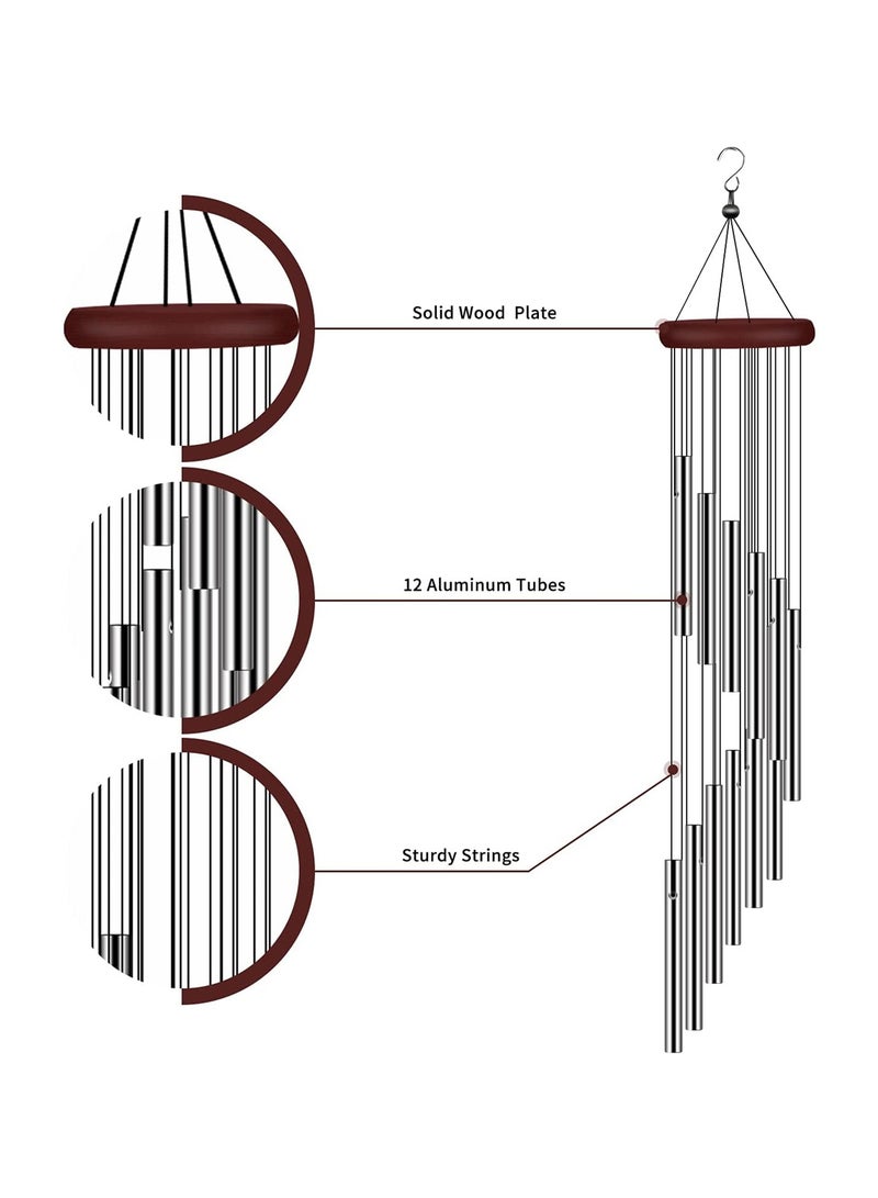 Outside Wind Chimes, Wind Chimes Outdoor Clearance with 12 Aluminum Alloy Tubes and Hook, Memorial Wind Chimes Gift Decoration for Home, Patio, Garden, Outdoor