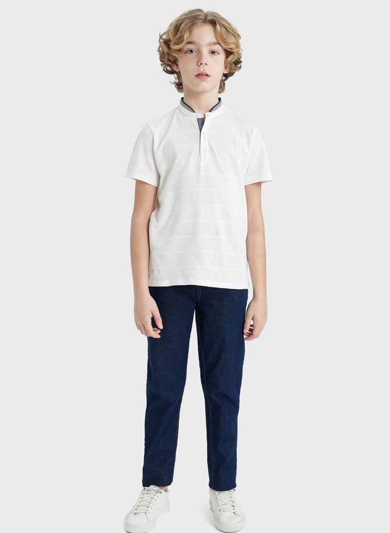 Boy High Collar Pique Short Sleeve Polo T-Shirt