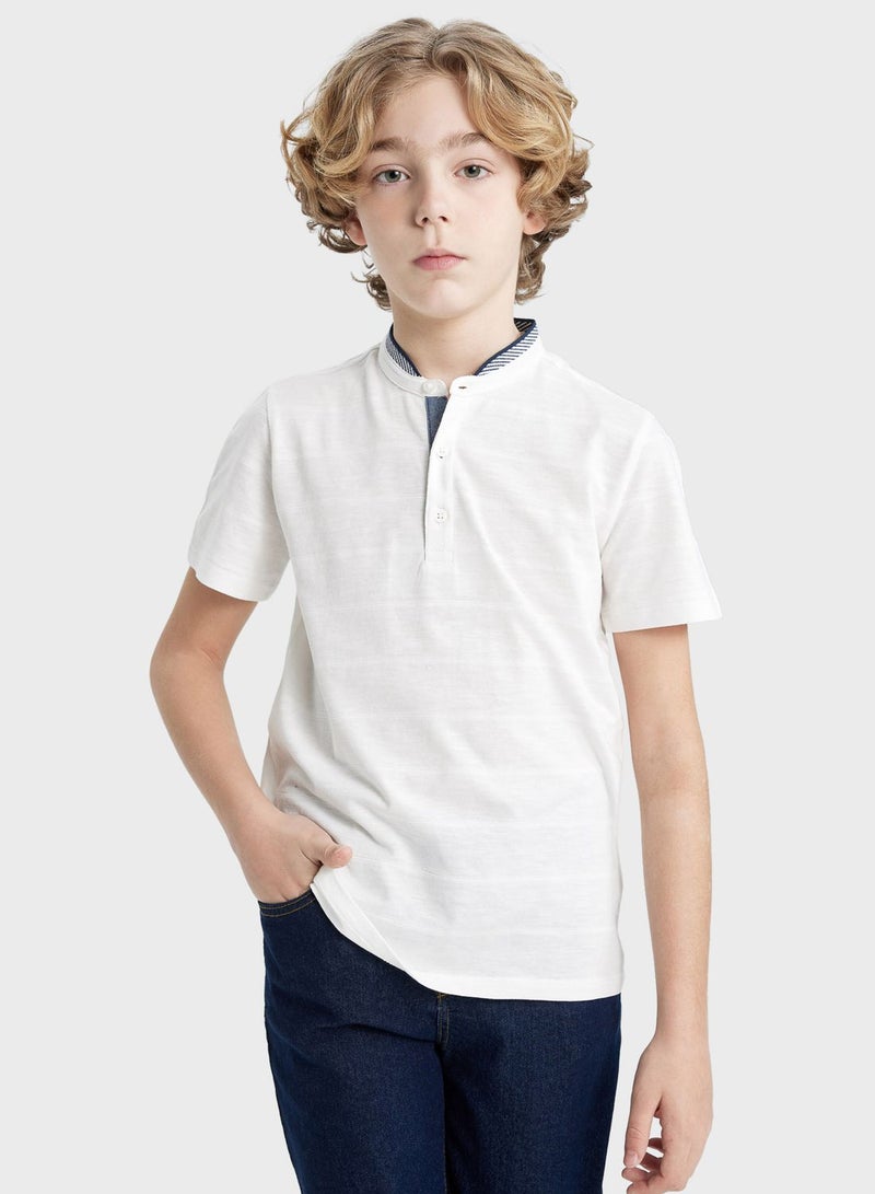 Boy High Collar Pique Short Sleeve Polo T-Shirt