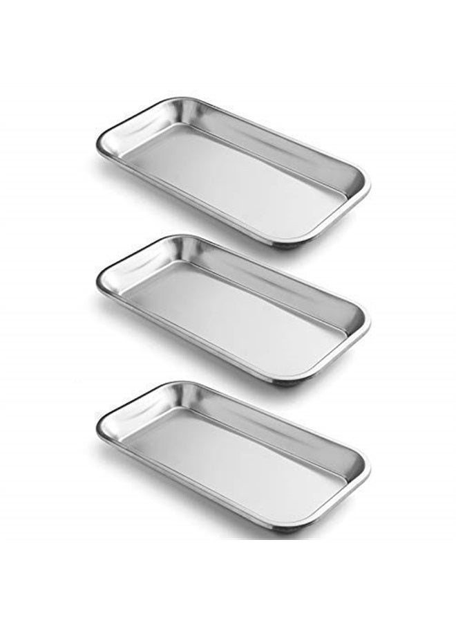 3 Pack Surgical Tray, Stainless Steel Tray for Lab Instrument Supplies, Tattoo Tool (Silver)