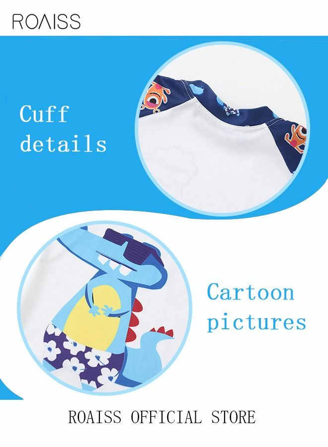 3 Piece Kids Swimsuit with Cap Set Toddler Boys Cartoon Crocodile Print Swimwear Children Swimming Trunks Short Sleeves Clothing Beachwear Bathing Suit for Summer Blue/White