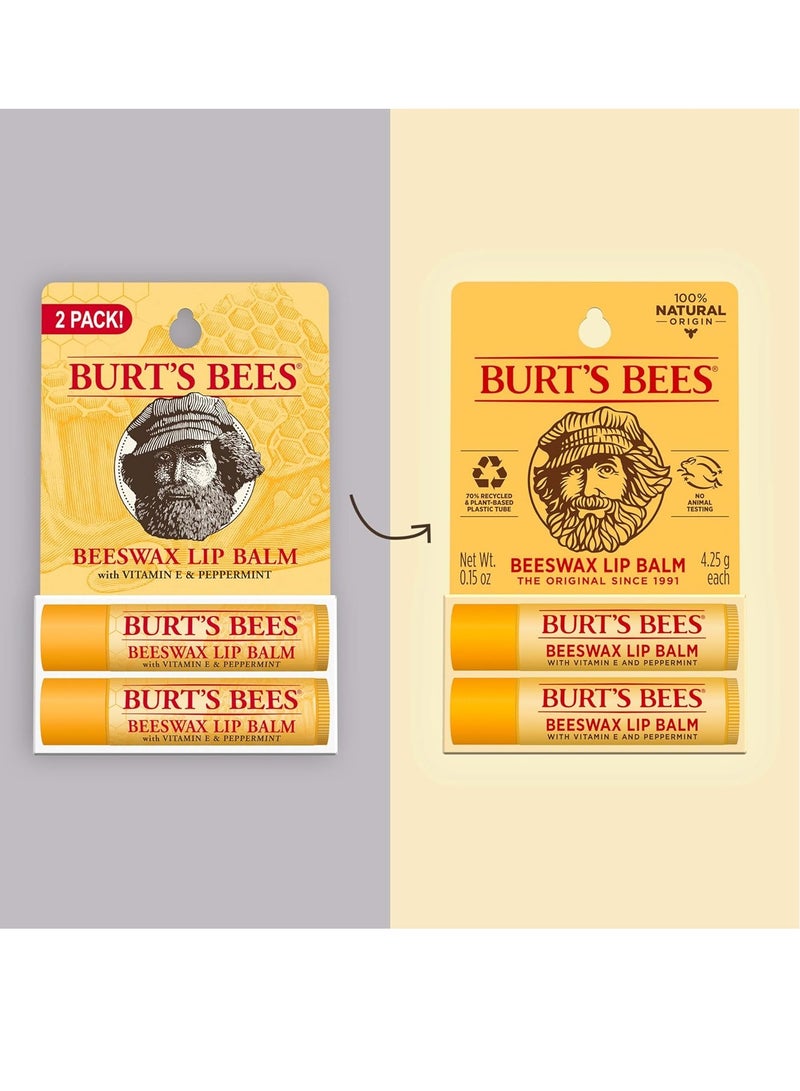 Burt's Bees Lip Balm - Original Beeswax, Lip Moisturizer With Responsibly Sourced Beeswax, Tint-Free, Natural Origin Conditioning Lip Treatment, 2 Tubes, 0.15 oz.