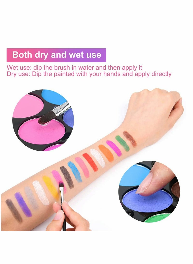 15 Colors Face Paint Kit for Kids, Non-toxic Professional Palette Washable with Brush for Kids for Art Show, Party Colsplay Makeup Festive Face Paint