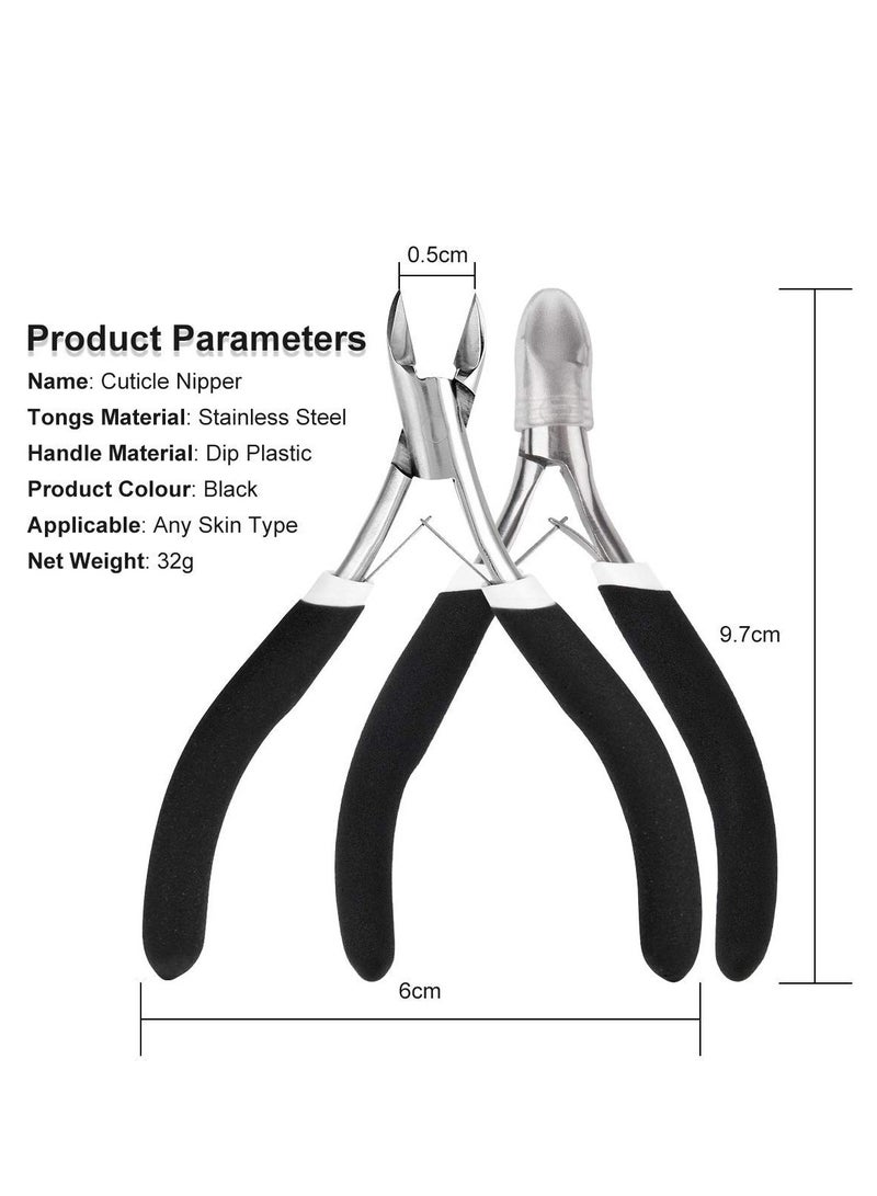 2 Pack Cuticle Trimmer, Dead Skin Remover Clipper, Non-Slip Professional Cuticle Nipper Stainless Steel Cutter, 1/2 Jaw (7 mm) Cuticle Cutter- Black