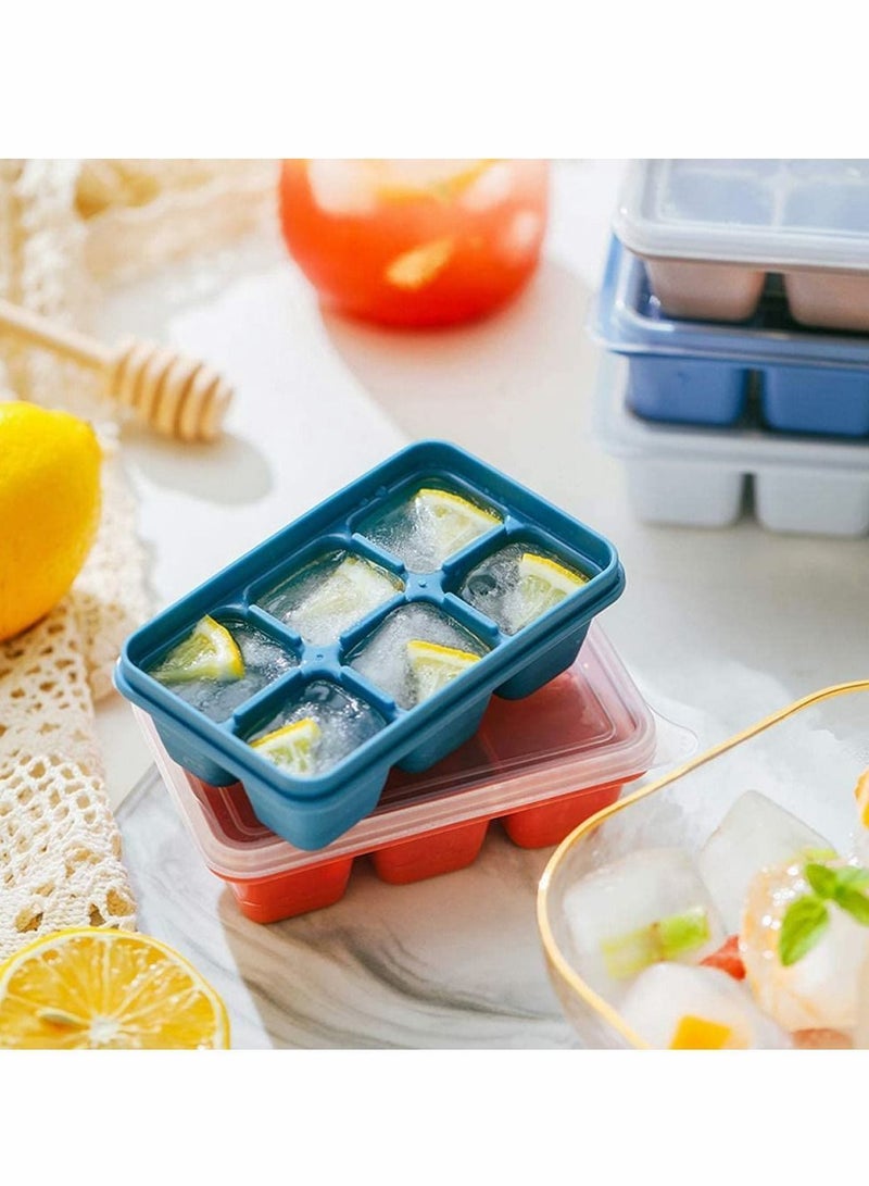 Ice Cube Tray Silicone Refrigerator Sealed Anti-Smell 6 Compartment Box Stackable Small Mold with Lid Suitable for Beverages 3 Pieces
