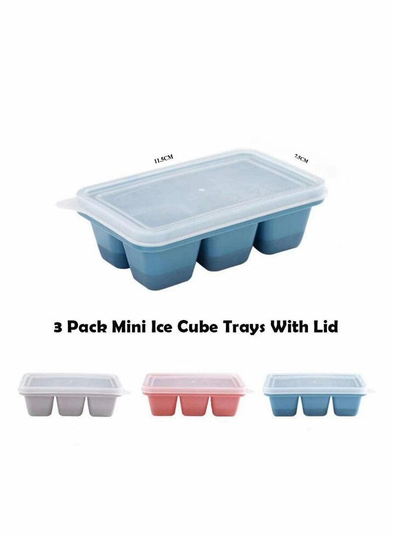 Ice Cube Tray Silicone Refrigerator Sealed Anti-Smell 6 Compartment Box Stackable Small Mold with Lid Suitable for Beverages 3 Pieces