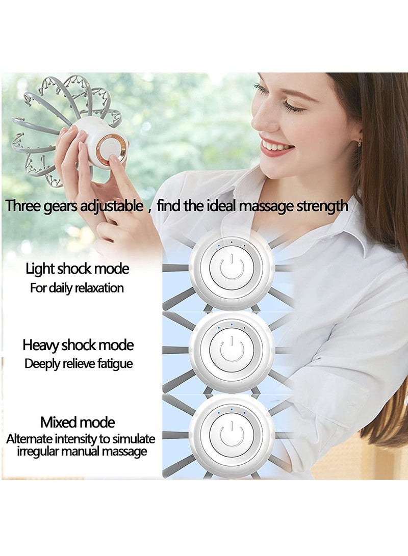 Rechargeable Electric Head Scalp Massager Portable Handheld Head Massager Scratcher for Hair Growth, Deep Relaxation, Hair Stimulation & Stress Relief Improve Blood Circulation White