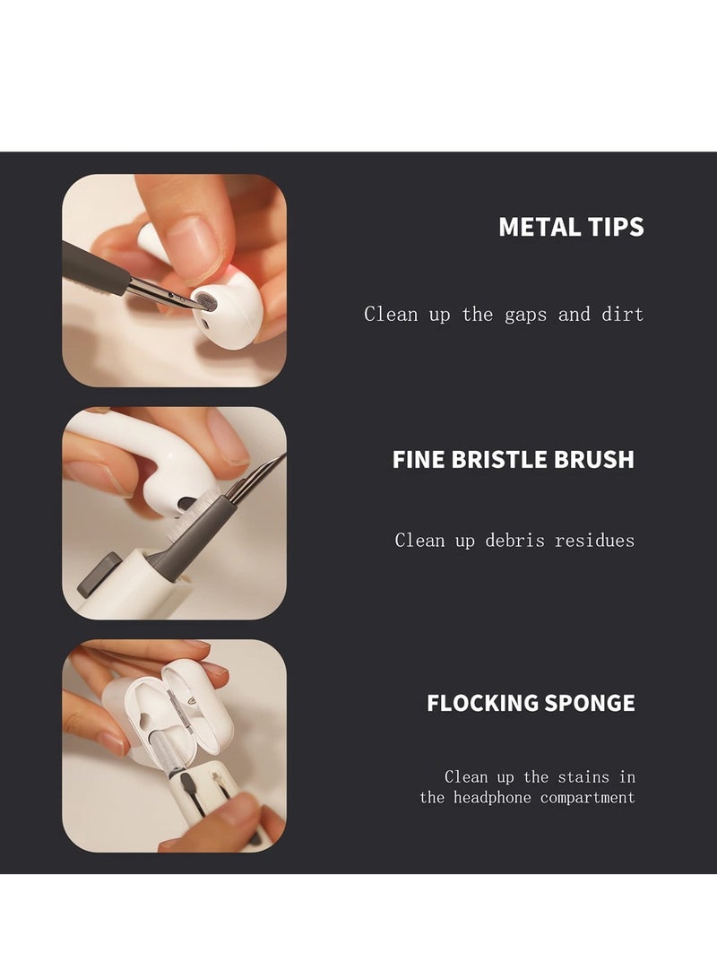 6 in 1 Cleaner Kit for Airpods 1 2 3 Pro Headphones Earbuds and Case & Keyboard Cleaner Kit with Brush and Soft Flocking Pen, Multi-Function Cleaner Kit for Earphones Keyboard Phone Camera