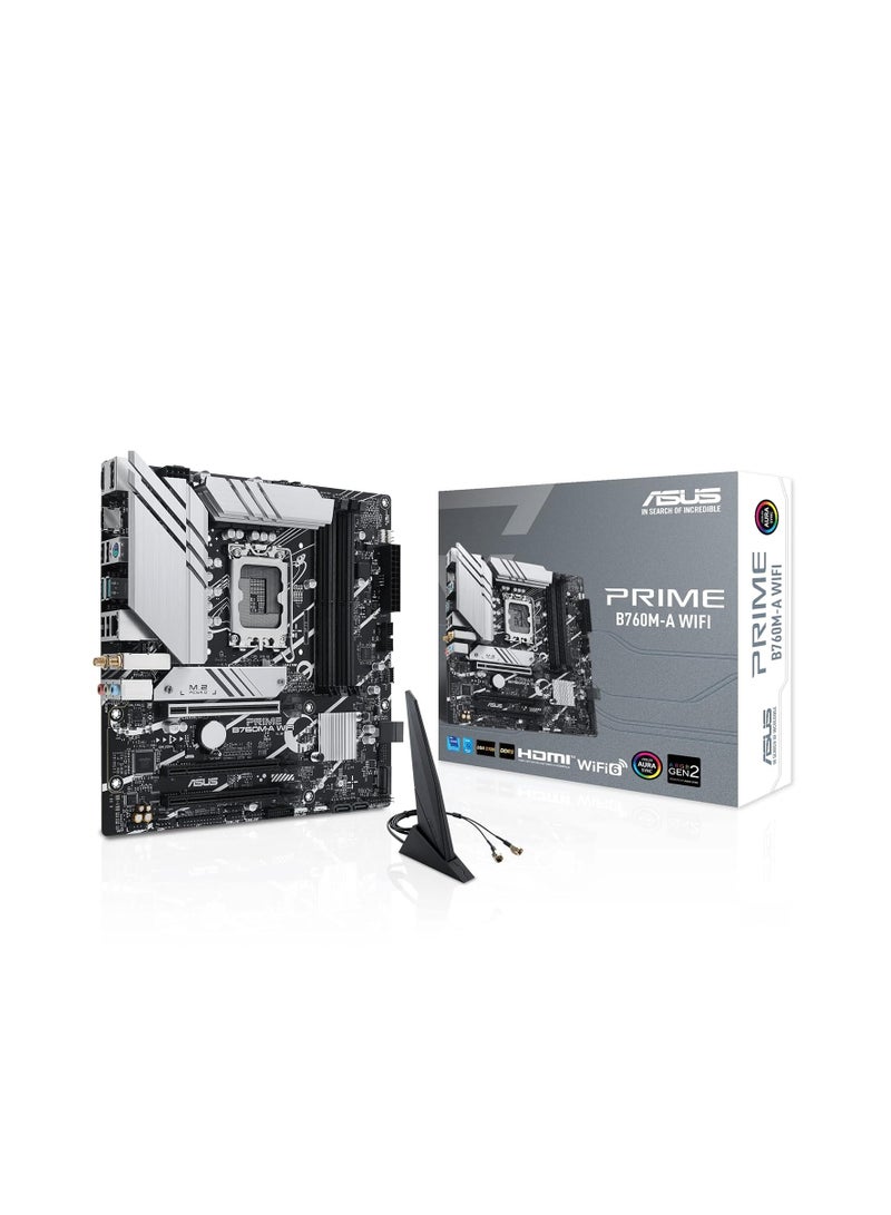 PRIME B760M-A WIFI LGA1700 mATX Motherboard, Intel B760 Chipset, 4x DDR5 DIMM, Support up to 128GB Memory, Wi-Fi 6 / 2.5Gb ETH / PCIe 4.0, USB 2.0 / 3.2 Type-C, 2*M.2, HDMI/DP | 90MB1EL0-M0EAY0