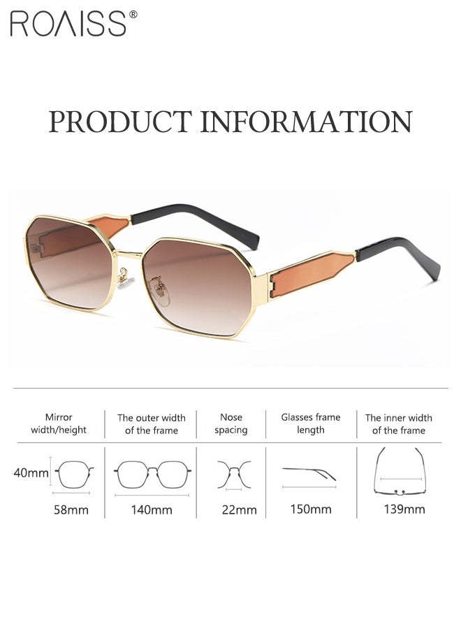 Women's Hexagon Sunglasses, UV400 Protection Sun Glasses with Gold Metal Frame and Gradient Brown Lens, Fashion Anti-glare Sun Shades for Women with Glasses Case, 58mm