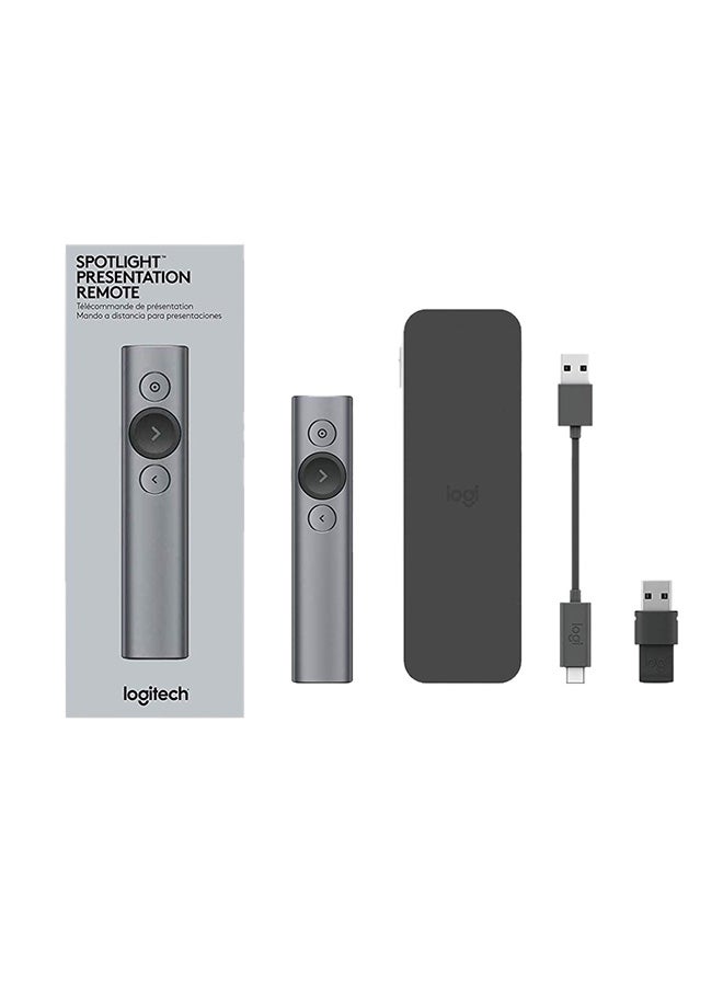 Spotlight Wireless Presentation Remote, 2.4 GHz and Bluetooth, USB-Receiver, Digital Laser Pointer, 30-Meter Operating Range, Dual Connectivity, Timer, PC/Mac/Android/iOS Gold