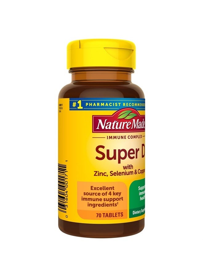 Super Vitamin D Immune Complex, Vitamin D3, Selenium, Copper and Zinc Supplements for Immune Support, 70 Tablets, 70 Day Supply