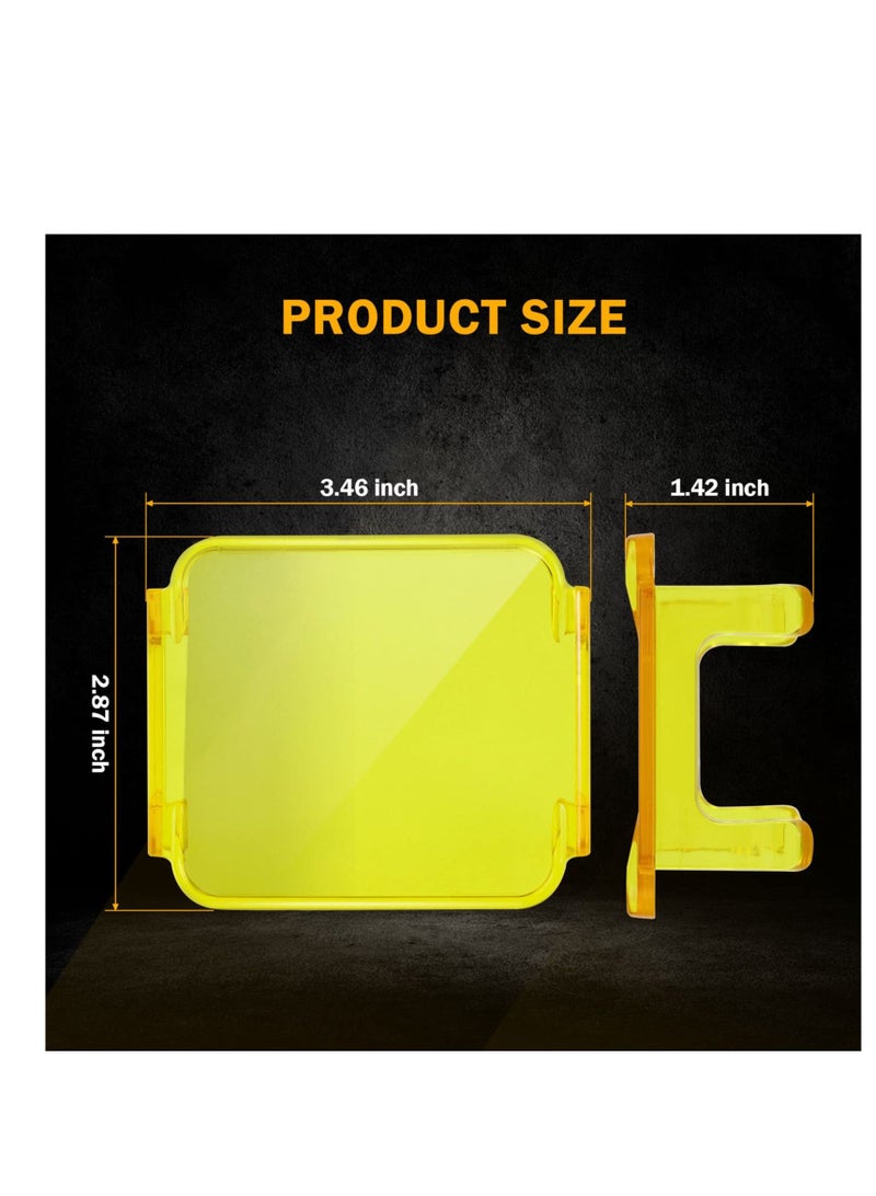2 PCS Square LED Cube Light Covers, 3 inch Amber LED Pod Covers, Protective Polycarbonate Light Bar Lens Covers, Yellow Square Light Covers