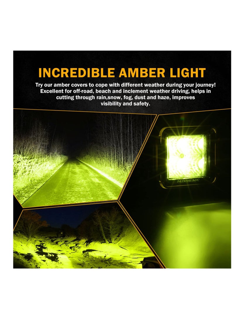 2 PCS Square LED Cube Light Covers, 3 inch Amber LED Pod Covers, Protective Polycarbonate Light Bar Lens Covers, Yellow Square Light Covers