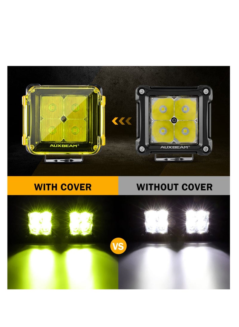 2 PCS Square LED Cube Light Covers, 3 inch Amber LED Pod Covers, Protective Polycarbonate Light Bar Lens Covers, Yellow Square Light Covers