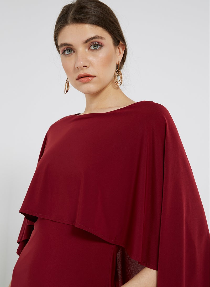 Solid Batwing Sleeves Maxi Dress Maroon