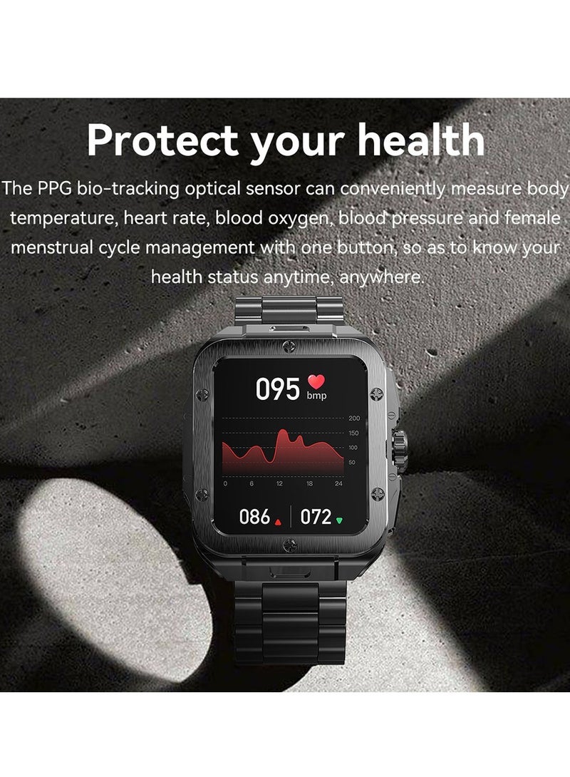 Men's Smartwatch Waterproof Stainless Steel Tonneau Smart Watch for Women Sports Fitness Tracker, Heart Rate Blood Pressue Monitoring, Bluetooth Call