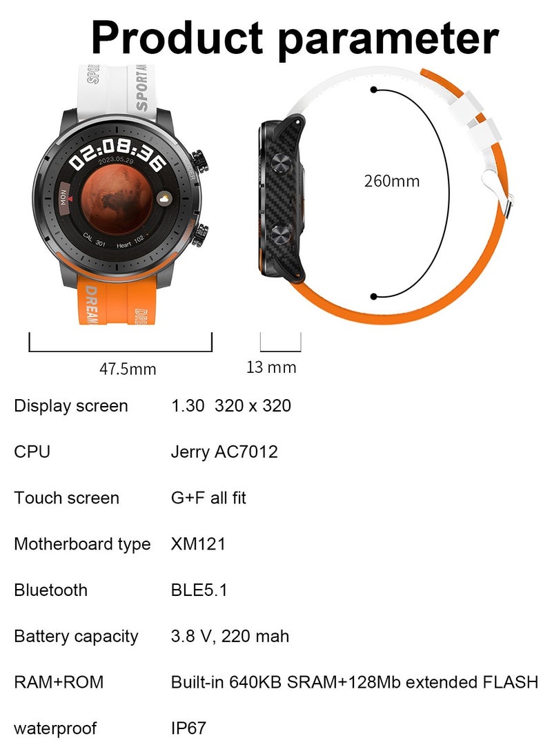 Men's Smartwatch Sports Fitness Tracker Fashion Smartwatch for Men Heart Rate Sleep Monitor IP67 Waterproof Orange