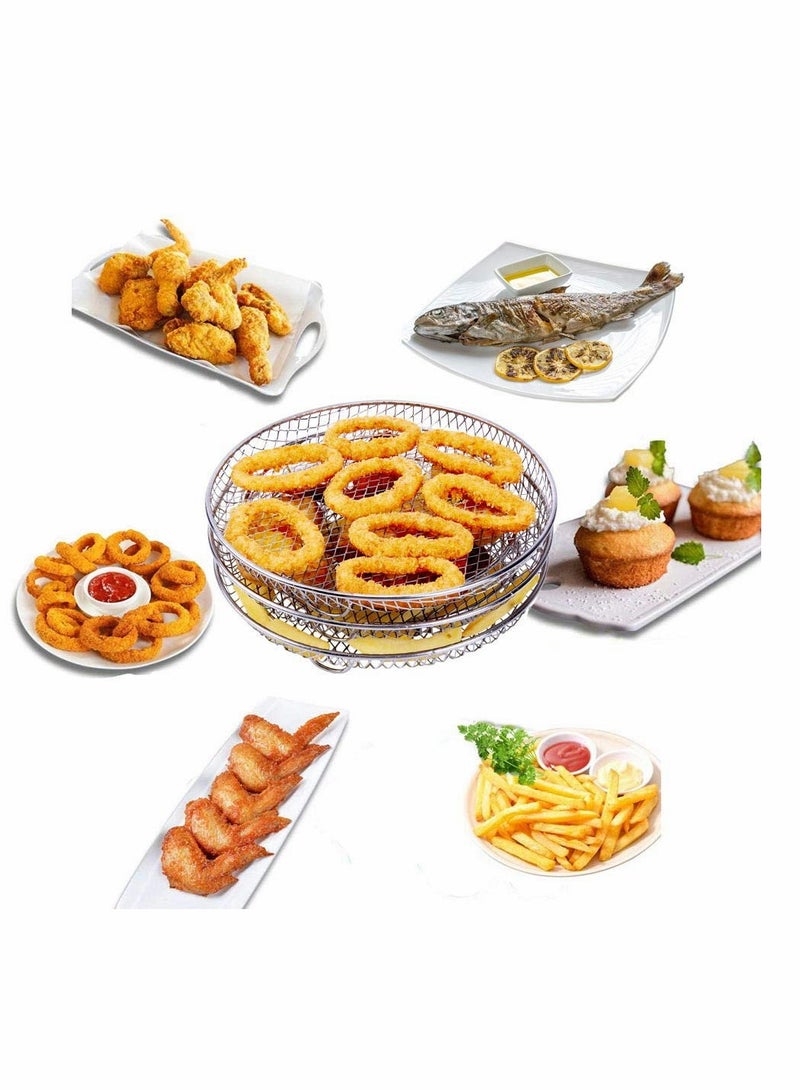 Air Fryer Three Stackable Dehydrator Racks, KASTWAVE Stainless Steel Air Fryer Rack Fit all 4.2QT - 5.8QT Air fryer, Oven, Press Cooker, Air Flow Racks