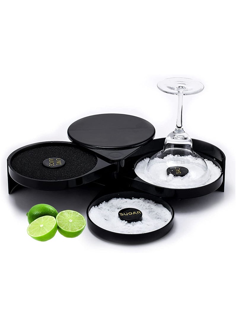 Salt Rimmer Tool with Sponge Margarita Salt and Sugar Rimmer 3 Tier Sugar Salt Rim Lime 3-Tray Black 3 Compartments