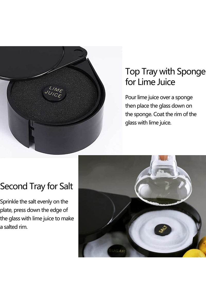 Salt Rimmer Tool with Sponge Margarita Salt and Sugar Rimmer 3 Tier Sugar Salt Rim Lime 3-Tray Black 3 Compartments