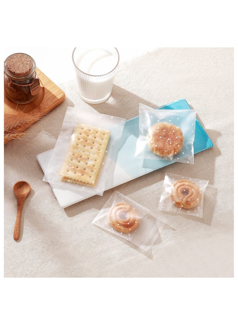 300 Count Snack Storage Bags, Clear Matted Dotted Self Adhesive Cookie Snack Bags BPA Free Food Storage Bags for Bakery Treat Candies Dessert Chocolate (2.75