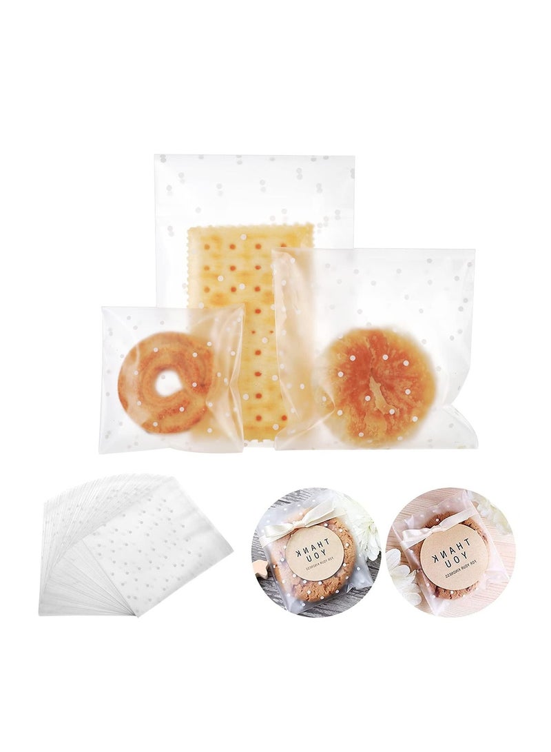 300 Count Snack Storage Bags, Clear Matted Dotted Self Adhesive Cookie Snack Bags BPA Free Food Storage Bags for Bakery Treat Candies Dessert Chocolate (2.75